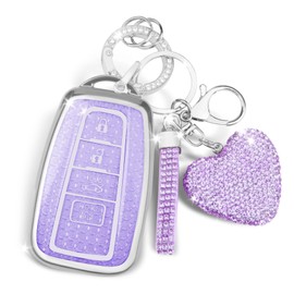 MILD EAST Key Fob Cover for Toyota with Keychain, Key Case Protector Compatible with RAV4 Corolla Prius Camry Highlander Avalon C-HR (Silver-purple)
