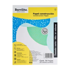 Barrilito Block papel construcción carta Mix de 10 colores, Paquete con 50 Hojas. 7442PCT