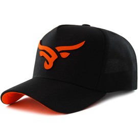 Sacudido's Cap Hat | Stylized Bull Trucker Cap - Black and Orange | Western Rancher Edition | Adjustable for Men Women, Black, One Size