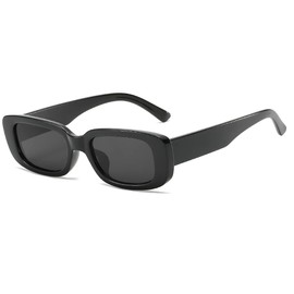 RUNHUIS Retro Rectangle Sunglasses Women Men Chunky Sunglasses Vintage Small Square Fashion Glasses, black