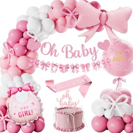 Baby Shower Decorations Girls, Baby Shower Balloons Pink and White, Pink Bow Theme Banner Oh Baby, Bow Balloons, Mommy to Be Sash, Gender Reveal Party Decorations, Welcome Baby Decorations