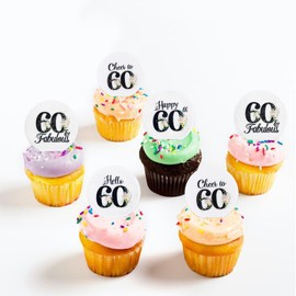 40 Pack Edible 60th Birthday Cupcake Toppers Edible Glutinous Rice Paper Hello Sixty Happy 60th Fabulous Drink Toppers Women Men Party Anniversary Party Decorations Supplies