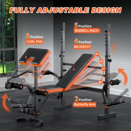 990LBS 6 in 1 Weight Bench Set with Leg Extension/Curl and Preacher Curl, Bench Press Set with Barbell Rack, Workout Benches for Home