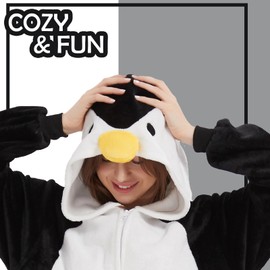 NEWCOSPLAY Unisex Adult Black Penguin Onesie Pajamas Animal One Piece Costume Cosplay Sleepwear (Black Penguin, Large)
