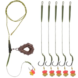 Carp Fishing Rigs Kit Carp Hair Rigs with Carp Sinker Weights Hooks Quick Change Rolling Swivels Sleeves Bait Corns Boilie Leader Rigs Carp Fishing Accessories(A)