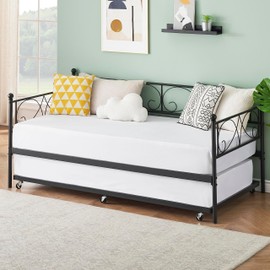 IDEALHOUSE Twin Daybed with Trundle, Metal Trundle Bed, Sofa Bed Frame, Heavy Duty Metal Slats, for Living Room, Bedroom, Guest Room, Space Saving, Black