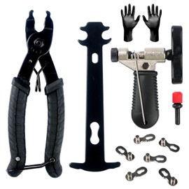 3Pcs Universal Bicycle Chain Tool Set, Portable Chain Master Link Plier Remover, Practical Chain Breaker Splitter with Gloves, Chain Wear Indicator with 3 Pairs Backup Missing Link for MTB 6-10 Speed