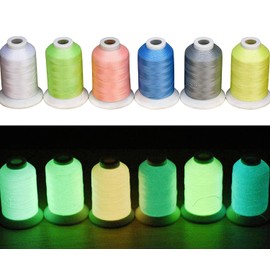 Simthread [Long Glow Duration] Embroidery Machine Thread Glow in The Dark Thread 6 Colors 1000 Yards, 100% Polyester Embroidery Threads for Music Festivals, Parties, Raves, and More
