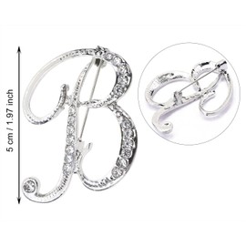 PPhtony 26 Letter Brooch Pins Small Silver Metal Rhinestone Crystal Initial A~Z Alphabet Brooch Lapel Pins for Men Women Girls Boys Birthday Christmas Wedding Gift (B)