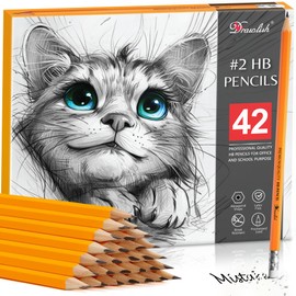 HB Pencils with Rubbers on the End - Pack of 42 Sketching Pencils Set with Soft Corner Hexagonal Shape - Graphite Pencils for Kids, Artists & Professional