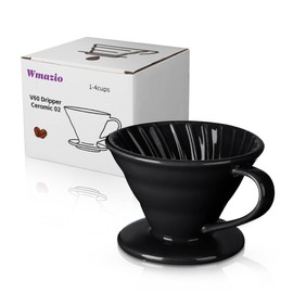 Wmazio Pour Over Coffee Dripper - Ceramic Pour Over Coffee Maker Cone, Porcelain Coffee Drip, Pour Over Single Cup, Manual Brew Maker for Home, Cafe, Office - 1-4Cup, V60 Size 02 (Black)