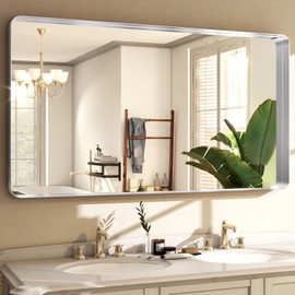 Easly 48 x 30 Inch Silver Bathroom Mirror, Rectangular Wall Mounted Shatterproof Mirror, Aluminum Alloy Frame with Rounded Corners, Horizontal or Vertical for Farmhouse Decor