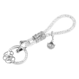 X AUTOHAUX Faux Crystal Keychain Ring Key Fob with Bling Rhinestone Silver Tone