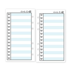 Personal Heart Checklist Planner Insert Refill, 3.74" x 6.73" / 95mm x 171mm, Pre-Punched, Fits 6-Ring Binders, Your Choice of Quantity (Sky)