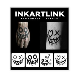 INKARTLINK Tattoo Tech, 4 Sheets Semi Permanent Tattoo, Adult Art Design Temporary Tattoos, Lasts 1-2 Weeks, Waterproof, Realistic Look, No Adhesive, No Reflection (Joker Smile Design)