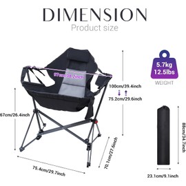 WGOS Hammock Chair, Camping Rocking Chairs, Swing Hammock Chair, Adjustable Back, Portable, with Cup Holder, Pillow, and Carry Bag for Camping, Outdoor, Patio (1)