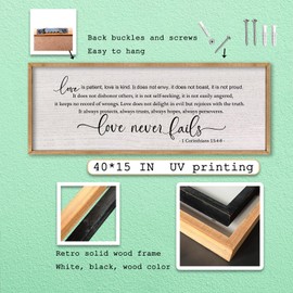 LuZhiQiang Love is Patient Love is Kind Wall Decor 40"X15" Bible Verse Quote 1 Corinthians 13 For Bedroom Above Bed Christianity Couple Sign Large Wood Framed Wall Hanging Art (Wood)