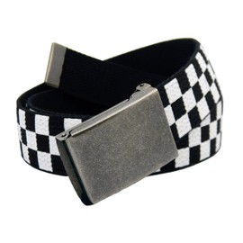 Build A Belt 1.25" Wide Antique Silver Flip Top Belt Buckle with Canvas Web Belt (Mens Large Checkered)