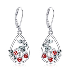 JERWLI Strawberry Earrings 925 Sterling Silver Strawberry Dangle Earrings Strawberry Jewellery Gifts for Women Girls, Sterling Silver, No Gemstone