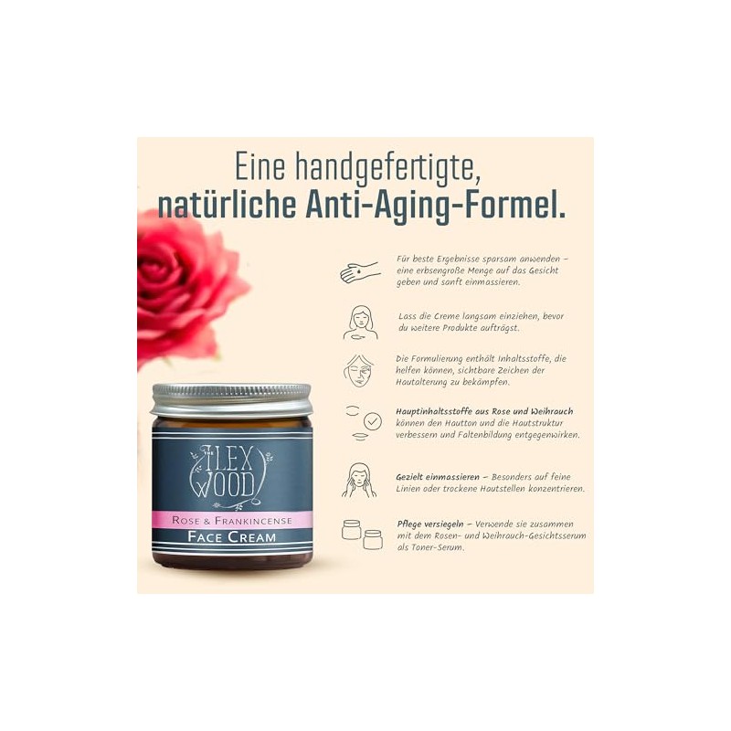 Rose and Frankincense Face Cream 100% Natural Vegan Moisturising Anti-Ageing