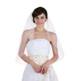 SAMKY 1T 1 Tier Plain Cut Edge Bridal Wedding Veil - Light Ivory Elbow Length 30" V555