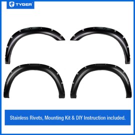 Tyger Auto Fender Flares Compatible with 2019-2023 Ram 2500 3500, Smooth Textured Paintable Bolt-Riveted Style 4pc | TG-FF8D4418
