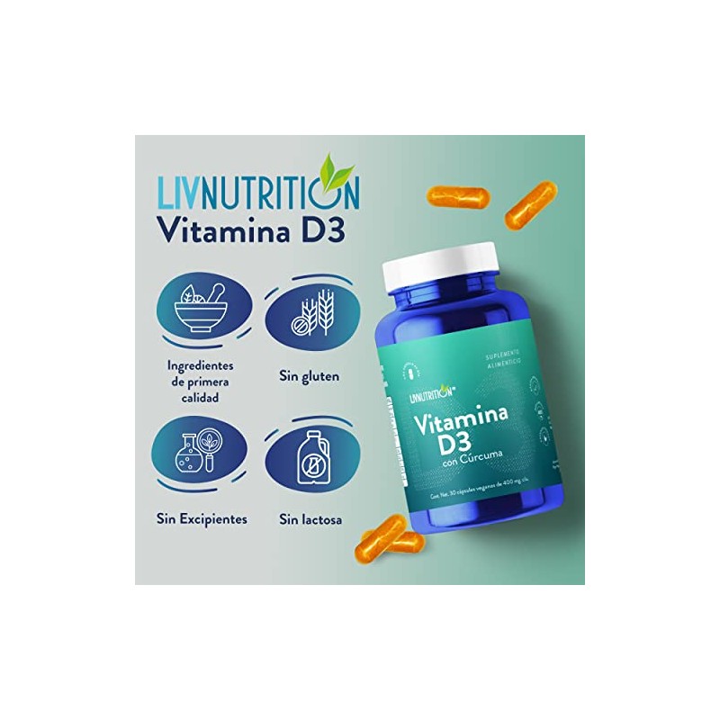 Liv Nutrition Vitamina D3 Suplemento alimenticio a base de Crcuma,