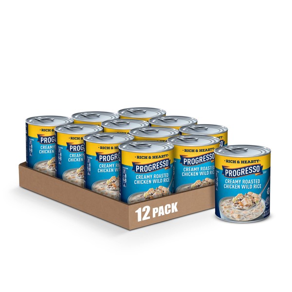 Progresso Rich & Hearty, Creamy Roasted Chicken Wild Rice Canned Soup, Gluten Free, 18.5 oz. (Pack of 12)