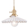 Shenmoyl Pendant Light with White Pleated Ceramic Lmapshade, Brass Vintage