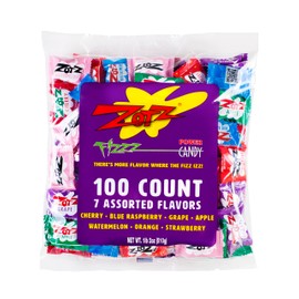 Zotz Zotz Fizzy Bulk Candy (Assorted, 100 Units)- Hard Candy Individually Wrapped- Assorted Fruit Flavors, Cherry, Watermelon, Strawberry, Blue Raspberry, Apple, Orange & Grape- From Italy Since 1970