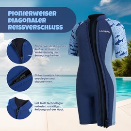 Lansru Children's Wetsuit - 2.5 mm Short Neoprene with Improved SCR Material, Pioneering Full Zip and UV Protection, Thermal Wetsuit for Surfing, Swimming and Diving