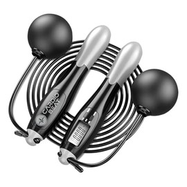 Cardio Beat Cuerda para Saltar con Contador Digital, Pantalla LCD de 4 Funciones, 2.8m de Longitud, con Bolas Ponderadas de 3cm, Color Negro y Gris