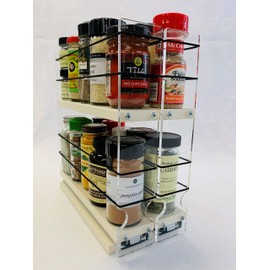 Vertical Spice - 22x2x11 DC - Spice Rack - Fits Narrow Space w/2 Drawers & 2 Tiers - 20 Spice Capacity - Easy Install - Size: 4.6" Wide x 10.75" Tall x 10.6" Depth - Made In USA