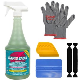 Rapid Tac II 32 oz Vinyl Application Fluid for Bubble-Free Graphics Installation, Ideal for Time-Sensitive Projects and Challenging Environments w/Blue Squeegee, 2 Felts, Gloves and Yellow Detailer