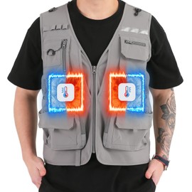 BOTTLESTALK Cooling and Heating Fishing Vest for Men, Semiconductor Tech with 12V 15000mAh Battery, Lasting 4-9 Hours, 6 Modes (52°F - 120°F in 3 Seconds), 13 Multi Pockets