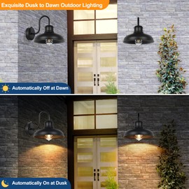 TOBUSA 2-Pack Dusk to Dawn Outdoor Wall Lights, Farmhouse Gooseneck Barn Lights Waterproof, 11.5'' Matte Black Outside Wall Sconces for House, Porch, Garage