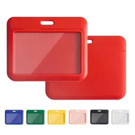 1 Pack Sliding Horizontal ID Badge Holder with Clear Window Red ID Card Holder Protector Pouch for Office School ID Credit Cards Proximity Key Cards Driver’s Licenses and Passes