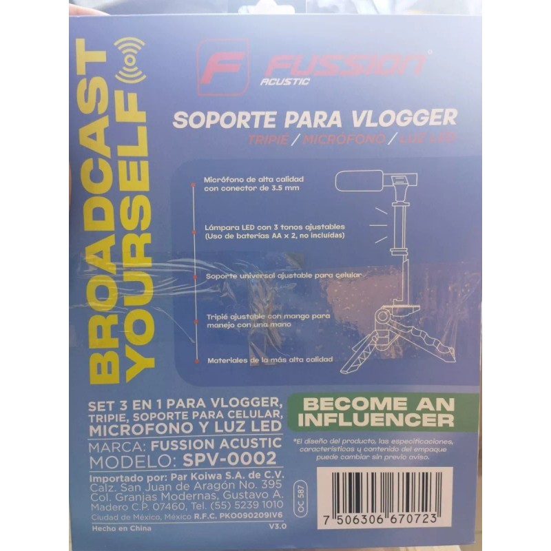 Fussion Kit Economíco Youtuber Vlogger (tripie, Microfono Y Luz Led)