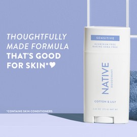 Native Sensitive Deodorant Contains Naturally Derived Ingredients, 72 Hour Odor Control | Deodorant for Women & Men, Aluminum Free with Baking Soda, Coconut Oil and Shea Butter, Cotton & Lily