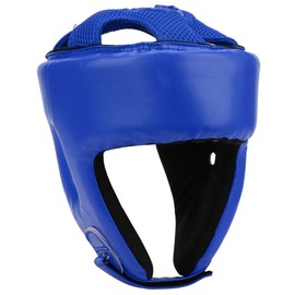 Boxing Helmet PU Leather Adjustable Head Guard Sanda Kickboxing Training DefenseBlue Large Size