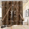 Antler Shower Curtain Wooden Plank Door Rustic Deer Horn Theme