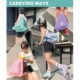 HEXIFUL Skate Bag to Carry Ice Skates, Inline Skates, Roller Skates and Quad Skates for Both Kids and Adults (Rainbow/Leo)