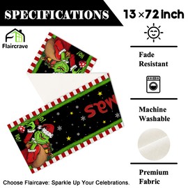 Christmas Table Runner Navidad Kitchen Dining Table Centerpiece Winter Xmas Decor Merry Christmas Decorations for Home-72 Inches Long
