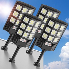 Vipzon Solar Lights Outdoor - Solar Street Lights Outdoor IP66 Waterproof, Super Wide Angle 6500K Dusk to Dawn Flood Lights Motion Sensor with Remote Control for Yard Outside 4Packs