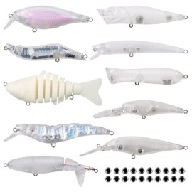 Unpainted Crankbaits Blank Fishing Lures Kit, 10PCS/12PCS Fishing Lure Making Supplies DIY Crankbait Minnow Kit Fishing Lure Blanks Catfish Rattle Peg Floats