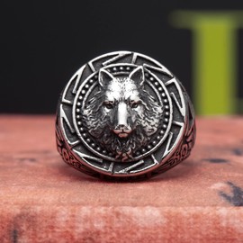 WESTMIAJW Viking Ring Men Norse Viking Wolf Rings Jewellery for Men Size S