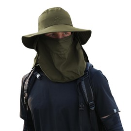 Kingsie Men's Wide Brim Safari Hat, Fishing Hat, Mesh Bucket Hat, UV Protection, Sun Protection, Folding, Sun Hat, Breathable, Quick Drying, Fishing, Mountain Climbing, Outdoor Sports, military-green
