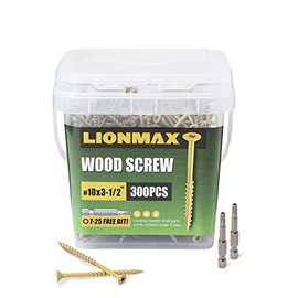 LIONMAX Wood Screws #10 x 3-1/2", Deck Screws 300 PCS, Star Drive, Tan Coated Exterior Screws for Outdoor Fence Use, Coarse Threads, Self-Tapping, Drive Bit Included