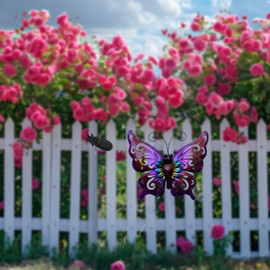 WAIU 19 Inch Solar Garden Lights Outdoor Decorative Solar Metal Butterfly Wall Decoration - Waterproof 40 Multi-Color LED Lights for Patio Fence Balcony Walkway Hanging Decorations (Blue).