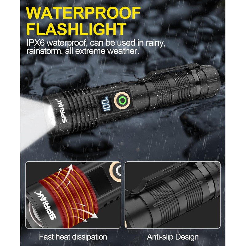 Spriak Rechargeable Flashlight High Lumens-Super Bright Magnetic Flash Light with